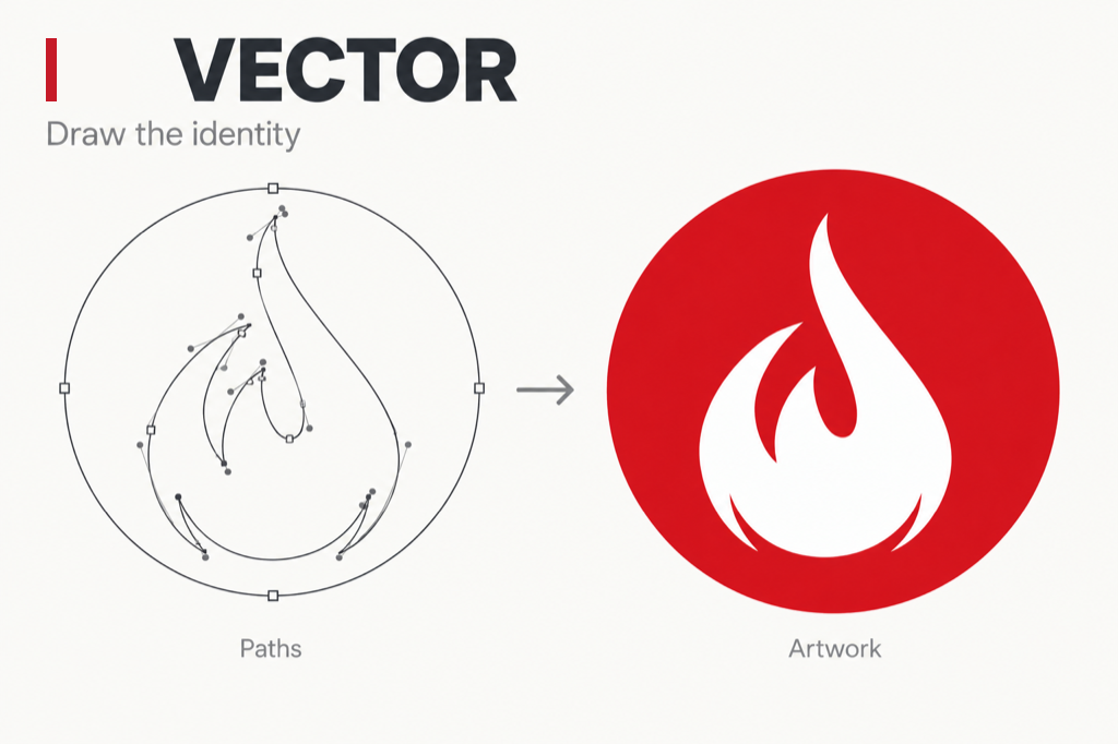 Vector artwork example: the Fireball flame drawn from bezier paths